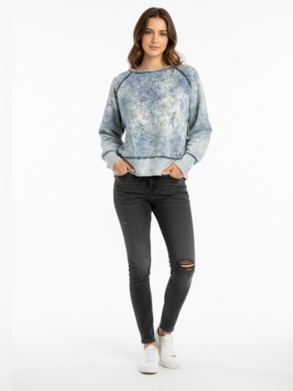 rag & bone Blue Tie-Dye Crewneck Sweater